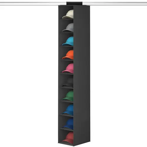 Lifewit Hangable Hat Storage Rack, Foldable Non-Woven Fabric Rod Hanger with 7 Rod-Hang Slots & 10 Compartments, Reinforced Stitching, Space-Saving Top Hook-and-Loop Grips, Rectangle Black Closet Organizer
