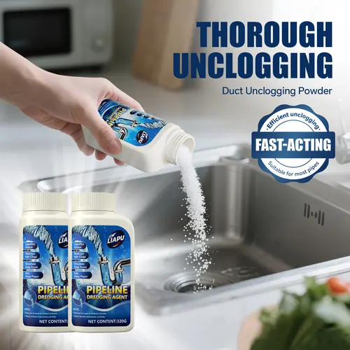 Liapu Powerful Household Drain Unclogger Powder - Unscented, Alcohol-Free Safe, Non-Chlorinated, Easy-Pour Format, 99% Bacteria Killer, Dissolves 200+ Blocks, Unclogs Pipes for Toilet & Kitchen Use