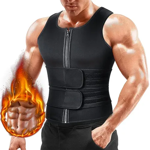 Men's Neoprene Waist Trainer Shapewear Tops - 1/2/3 Pack Polyester Tank Vest with Double Sweat Belt, Tummy Control, Sauna Effect, Compression, Smooth Protection; Sports Vest, Gym Exercise Activewear