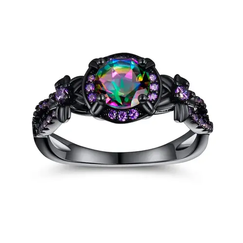 GEMSME 1CT Cubic Zirconia Solitaire Round Cut Rainbow Colored Created White Opal Mystic Ring for Women Wedding Engagement Jewelry Set Healing Luxury  Fashion Classic Statement Promise Infinity Ring Christmas Gift 0347