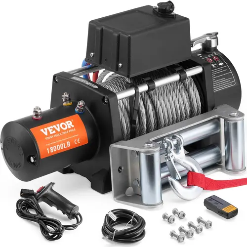 VEVOR 12V DC Electric Rescue Winch for Trucks, 18000 lb Capacity Steel Cable, IP65 Waterproof, Wireless/Wired Remote Controls, 3-Stage Planet Gear, Heavy-Duty Accessory for Vehicle Recovery, Heavy Load Hauling