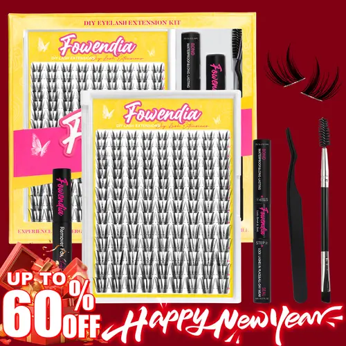 Fowendia Freya Lashes Cluster Lashes C D Curl DIY Lash Extension Kit and Lash Clusters 8-18mm with Bond, Seal, and Remover - Ultra-Thin Transparent Bands, Lash Freya Anime Style Fake Eyelash Extensions Kit.