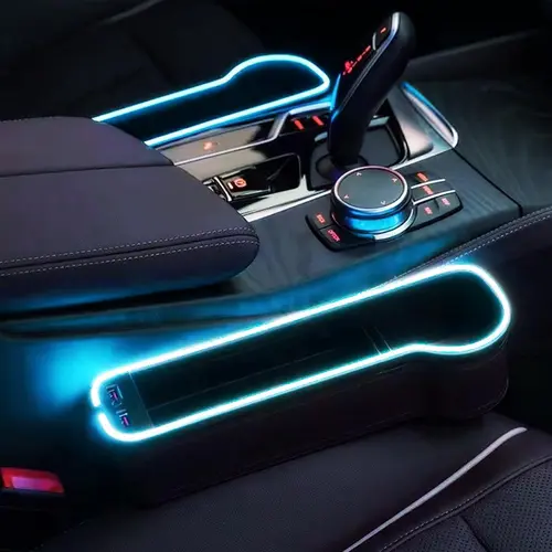 Car Seat-Gap Filler Organizer with 2 USB Fast Charger, Car Console Side Organizer with Colorful RGB Ambient Lamp, Car Storage Organizer, Car Interior Accessories, Car Organization Supplies, Auto Interior Organizers