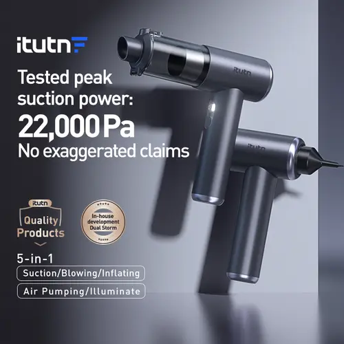 Itutn car vacuum/blower M8, 5-in-1 Mini Vacuum Cleaner Cordless & Air Duster ,22000Pa Powerful Suction, Handheld Portable Vacuum For Car, Home, PC, Keyboard, Desk, Pet Hair Cleaning