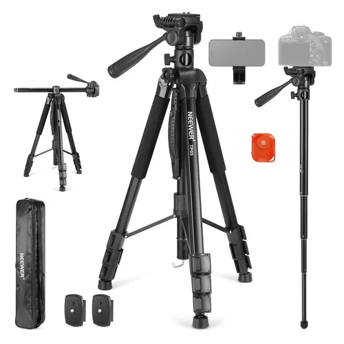NEEWER TP05 74.4" Convertible Aluminum Video Tripod-Monopod with 360° Pan & Tilt, Adjustable Height, Holder, Remote, Selfie Function for DSLR, Camcorder, Vlogging Equipment, Live Streaming Accessories