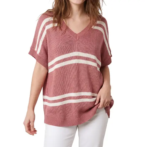 Shewin Summer Outfit Women's Oversize Color Stripe V Neck Batwing Short Sleeve Knit Shirt Loose Daily Casual Pullover,back to school,back to school shopping,clothes for back to school,first day of school outfits