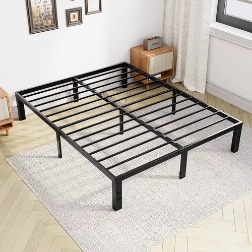 Sweetcrispy Full Size Black Metal Storage Platform Bed Frame - Steel Slat Support, No Box Spring Needed, Easy Setup, Storage Space Under Frame, Modern Bedroom Indoor Furniture