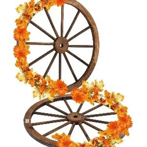 VINGLI Set of 2 30" Diameter Carbonized Solid Fir Wooden Decorative Wagon Wheels - Pre-Assembled, Vintage Western Style, Steel-Rim Durability, 30" Bold Wall Art, Bar-Ready Decor, Hangable Ornaments, Decorative Home Accessory