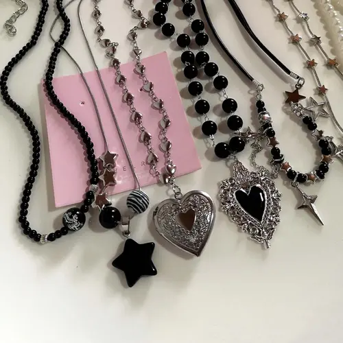 Punk Style Star & Heart Design Pendant Necklace, Girlfriend Gifts, Fashion Jewelry for Party, Daily Clothing Decor, All-match Jewelry for Birthday Gift, Alloy Necklace, Costume Jewelry Necklace, Costume Necklaces