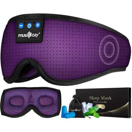 MUSICOZY 3D Bluetooth Eye Mask with v5.4 BT Ultra-Thin Stereo Speakers - Memory Foam, Ice Silk Liner, Breathable, Light-Blocking, Noise-Reducing, Ergonomic, Adjustable Unisex Deep Sleep Aid for Travel, Gifts, Smooth, Travel Size, Holidays, Birthdays