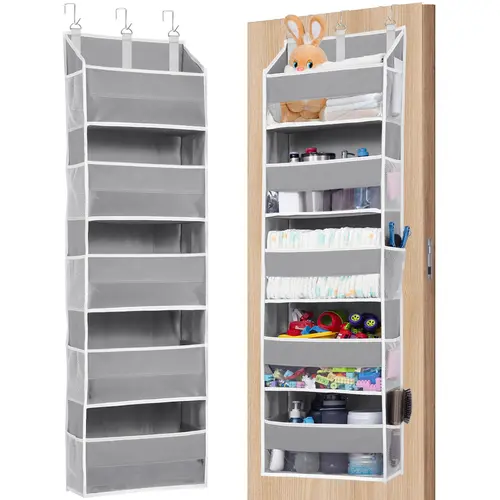 Over The Door Organizer Storage-5-Tier Hanging Organizer with 5 Large Pockets Anti-Tilt Design 44 lb Capacity for Bedroom Bathroom Pantry Hangable Household Installation Dark Gray