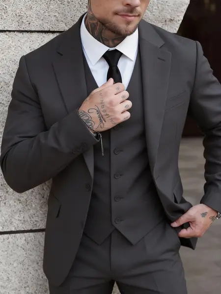 Men's 3-Piece Business Outfits Suits Set One-Button Notch Lapel Blazer, Vest & Trousers, Wedding & Formal Business Groom Attire & Casual Party