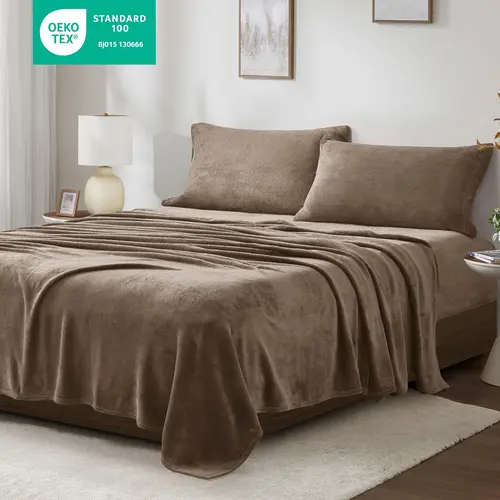 Soloft Polyester Plush Bedding Set - King Size Multi-Piece (3-4 Pieces) Bedsheets Set with Wrinkle Resistant Fleece Bottom Sheet, 14" Deep Pockets, Matching Pillowcases, Warm for Cold Nights, Wash Free