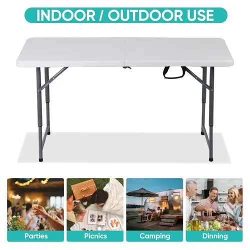 Segawe 4FT Folding Plastic Picnic Table - Folding Tables with HDPE Top, Adjustable Height, Carrying Handle for Compact Outdoor Portable Dining, Parties,summerwins