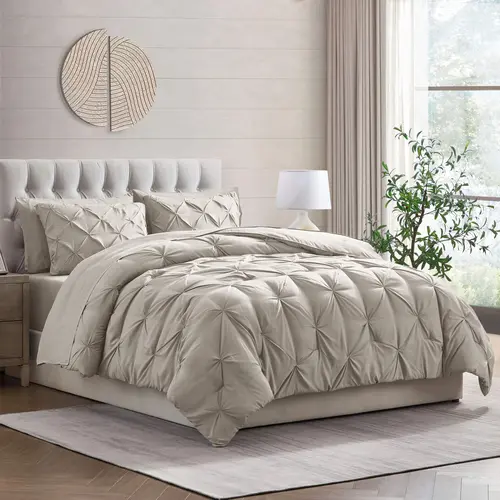 Nestl 7-Piece Pinch Pleated Comforter Set – Bed in a Bag, All-Season Bedding with Sheets, Pillowcases & Shams, Bed Sheet Sets, Bedroom Bedding Set, Pintuck Bedding Sets, Bed Comforter Set