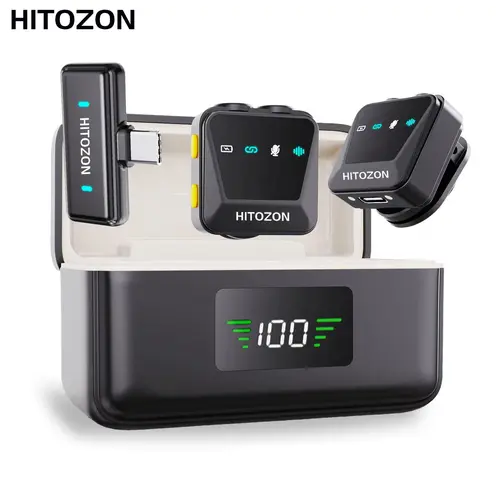 HITOZON Wireless Lavalier Microphone, USB Rechargeable Wireless Microphone with Charging Case, Lapel Mini Mic for Video Recording, Teaching, Interviews, Podcast, Audio, Portable Mic, Cordless Mics
