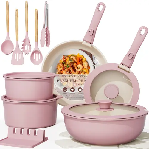【Deals For You】Astercook 20 PCS Nonstick Cookware Set - Removable Handle Pots & Pans, Ceramic Coated Kitchenware for Easy Cooking,father'sdaygifts,campingessentials,campinggear