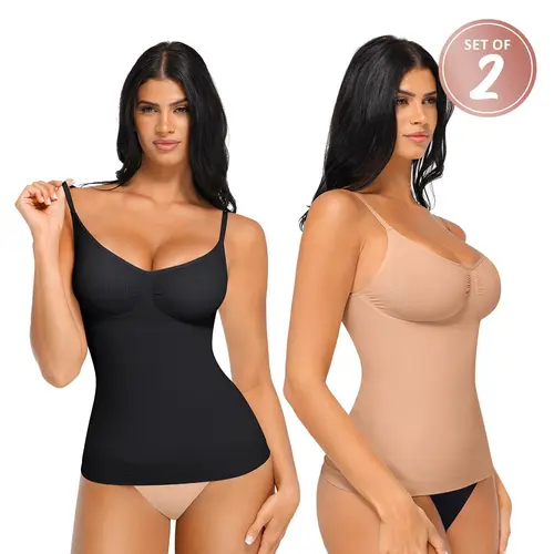 FeelinGirl 2-Piece Camisole Tops Womens Shapewear Tank Top Tummy Control Cami Tanks Seamless Womenswear Spaghetti Strap Underwea Basic Comfort SET Bandeau Sleeveless Corset Bodycon Bodysuit