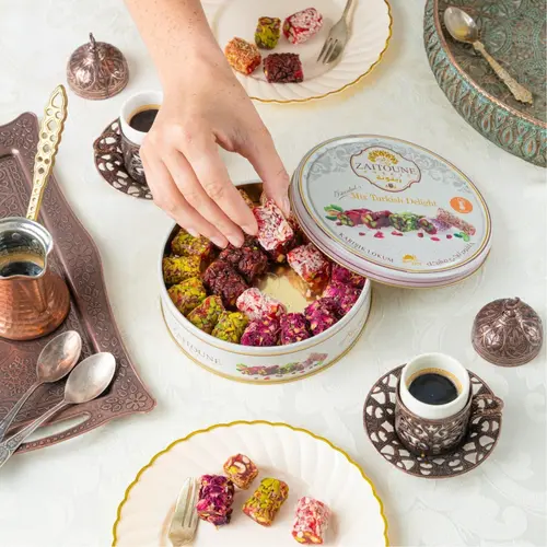 Zaitoune Authentic Turkish Delights Lokum 250g (8.8 oz) - 4 Assorted Flavors Soft Chewy Sweets Box (Halal)