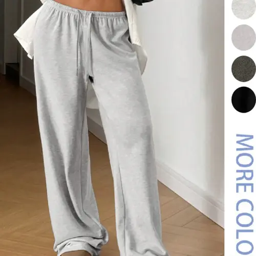 Women's Solid Color Grey Drawstring Waist Adjustable Loose Fit Oversized Wide Leg Pants, Casual Comfy Trousers for Spring & Fall, Women's Bottoms for Daily Wear, Baggy Pants, Basic, Womenswear