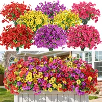 SHareconn 24-Bundles Realistic Colorful Faux Flowers Set - UV Resistant Plastic Daisy & Eucalyptus Leaf Artificial Flower Plant for Outdoor Porch Decoration