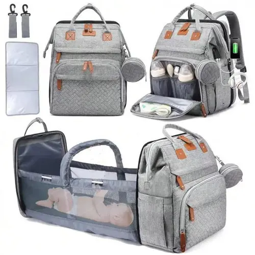 Kabaqoo Cute Mummy Backpack Mom Bag - Multifunctional Diaper Bag with Changing Station, Large Capacity, Lightweight Foldable Fabric, Zipper Closure, Built-in Organizer, Bug-Net Protection, Portable for Newborn Parents' Travel & Maternity Hospital Use