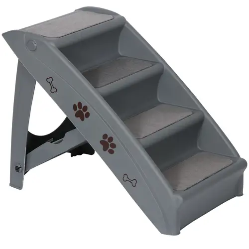 Segawe 4-Step Plastic Pet Stairs Ladder with Side Rails - 100 lbs Capacity, Washable Surface, Foldable, 23.8"x15.5"x19.29", Small-Medium Dog & Cat Climbing Aid for Beds, Dark Grey Home Pet Furniture, Single Set, 23.8" X 15.5" X 19.29"