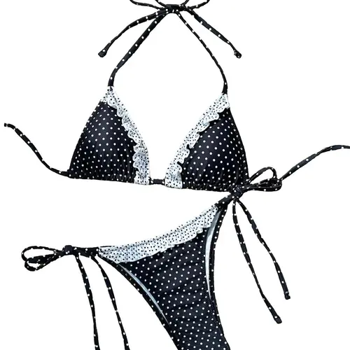Two-piece Set Women's Polka Dot Print Bikini Set, Polka Dot Swimwear, Bikini Swimsuits, Casual Tie Back Swim Bra & Tie Side Swim Panty, Ladies Swimsuit for Beach Holiday Vacation, Tie Back Bikinis