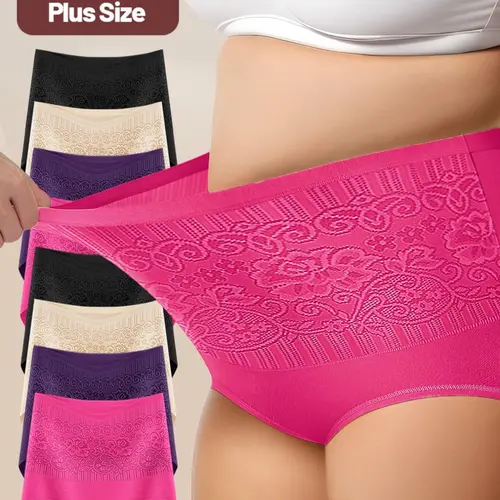 8-Pack MEIYATING  Plus Size Women's Underwear, High-Waisted Waist Cinching, Comfortable Fit, High-Quality Printed Triangle Panties, Casual Soft Panties, Everyday Wear Panties
