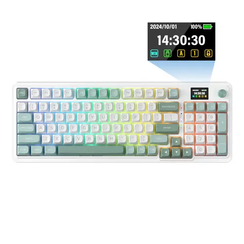 REDRAGON K719 Wireless Gasket Gaming Keyboard with Hype Screen, 95 Keys, 5-Layer Noise Dampening, Custom Linear Switch, Jade Cloud Color, Creamy Keyboard