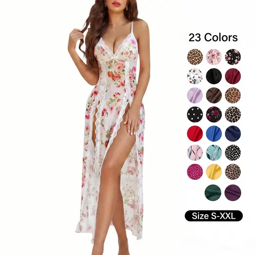 Avidlove Women's Lace Nightgown Floral Mesh Chemise with V-Neck & Side Splits Fitted Loungewear for Comfortable Wear Soft Lightweight Lingerie - Drop Shoulder Nightdress SpringStatements Womenswear Nightwear Nightgown Gifts Homewear