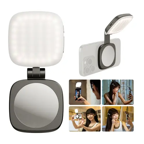 SmallRig 3-in-1 Magnetic Selfie Light for iphone17 Pro/MAX, Phone Light with a Mirror, Instant Attachment for MagSafe, for Selfies,Makeup,Live Streaming,Video Conference,360° LED Ring Light and Phone Stand,Vibe P48 4656/4933