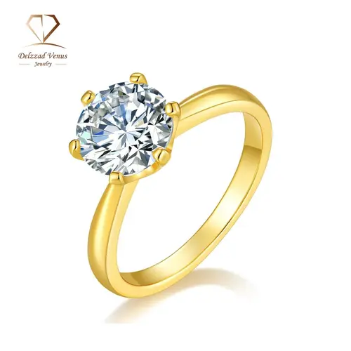 Delzzad S925 Classic 6-Prong Round Synthetic Moissanite Ring Band, Ideal Gifts for Women, Perfect for Engagement Wedding Anniversary Valentine's Day