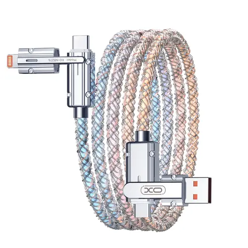 100W 4-in-1 Fast Charging Cable, RGB LED Data Cable, supports fast charging and data transfer, with four interchangeable ports: USB-A, USB-C to Micro-USB, USB-C to Lightning, and USB-C to Lightning. Universally compatible with iPhone and Android devices