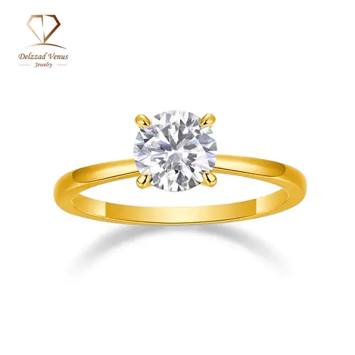 Delzzad S925 4-Prong Round VVS Synthetic Moissanite Elegant Engagement Ring for Adults, Non-Tarnish Jewelry with Meticulous Workmanship, Bridal Ring for Wedding Anniversary & Valentine's Day