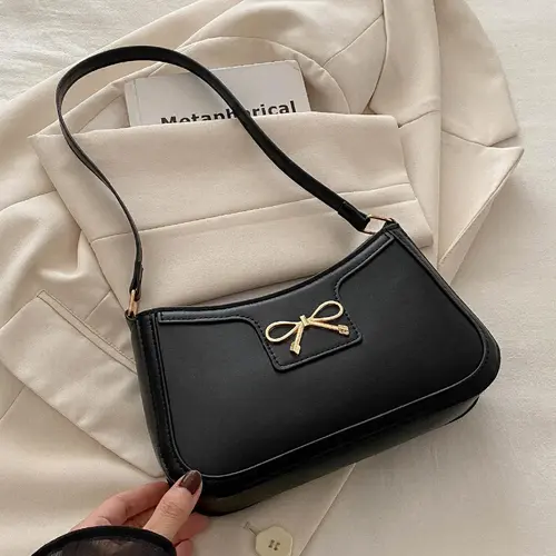 Women's Fashionable Solid Color Bow Decorated Shoulder Bag for Daily Use, Casual Trendy Versatile Daily Commuting Bag, Bow Shoulder Bags, Crossbody Bags, Everyday Shoulder Bag