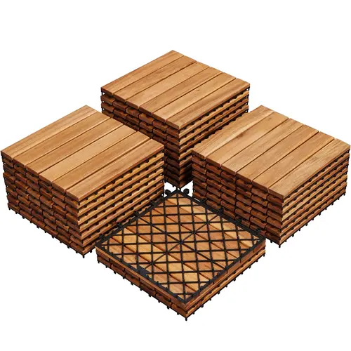 Yaheetech Acacia Wood Flooring Tiles, 27/54/108 PCS 12.5x12.5in Non-Slip Wood Plastic Interlocking Tiles, Drain-Vent Backing Damp-Ready PVC Base for Deck & Patio Use, Non Slip Floor