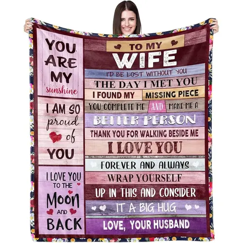 [SummerVibes] Blanket Gifts for Wife Romantic Anniversary Birthday Gifts for Wife Her I Love You Presents for Wife from Husband to My Wife Warm Gifts for Christmas Valentine's Mother's Day