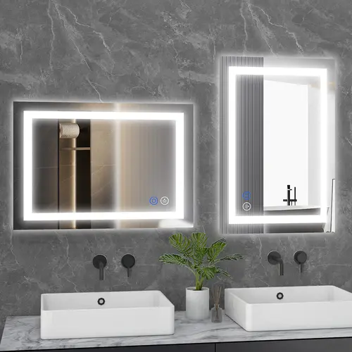 LED Bathroom Mirror with Lights, Anti-Fog Wall Mirror, Ligthed Dimmable Rectangle Bathroom Vanity Mirror with Front Light and Backlit, Memory Function