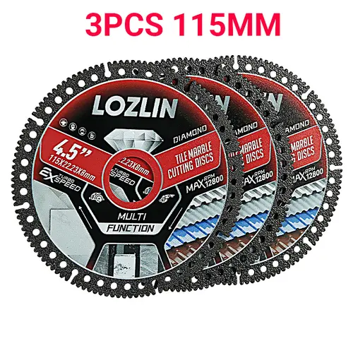 LOZLIN 4.5" 1PCS/3PCS Diamond Tile Cutting Blades - Ultra-Thin Dry Cutting Disc for Ceramic, Marble, Granite - Angle Grinder Blades& Durable for Masonry/Construction Power Tool SummerVibes