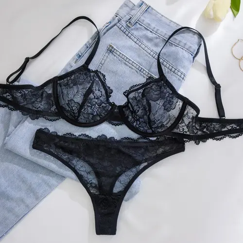 Women's Solid Color Underwire Lace Bra & Panty Two-Piece Set, Soft Comfortable Breathable Lingerie Set, Lingerie Set for Women, Womenswear, Underwear Women