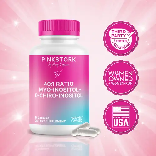 Pink Stork Inositol for Hormone Health | 40:1 Myo-Inositol + D-Chiro Inositol Vitamin Supplement, Optimal Ratio for Hormonal Health, Fertility Support, 1-Month Supply, Women's Healthcare, Women-Owned, Vegan, Gluten-Free, Natural Support Biotin Minerals Vi