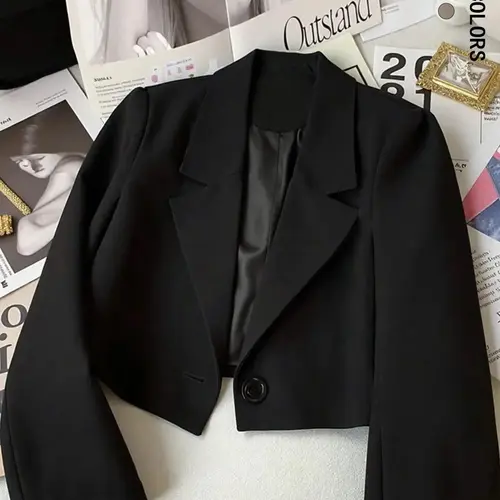 Women's Lapel Long Sleeve Blazer Coat, Short Slim Fit Design, Fall Winter Versatile Outerwear, Daily Commute Casual Essential