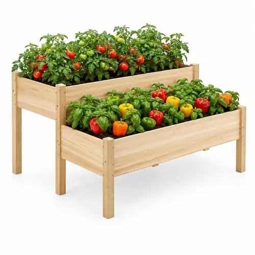 【Extra Large】Yaheetech 2-Tier Wooden Raised Garden Bed, Elevated Planter Box for Vegetables and Herbs, Patio Balcony Backyard, Outdoor Planter, Raised Bed Planters