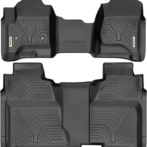 TPE Floor Mats fits 2014-2018 Chevy Silverado / GMC Sierra 1500 Crew Cab, 2015-2019 Chevy Silverado / GMC Sierra 2500HD 3500HD Crew Cab, All Weather, Waterproof