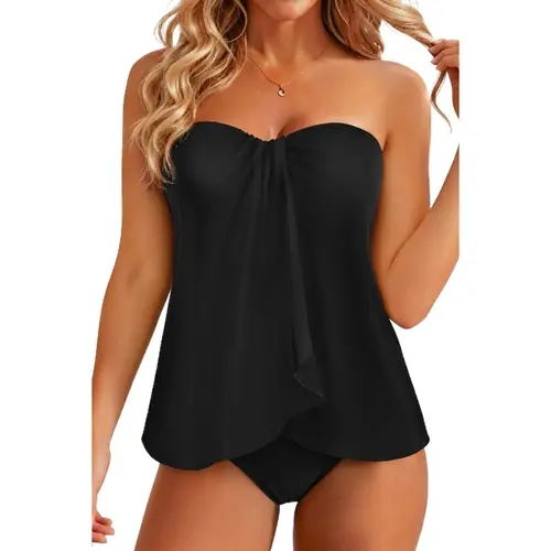 Tempt Me Two Piece Tankini Bathing Suits for Women Halter Bandeau Swim Top with Bottom Flyaway Tummy Control Swimsuit