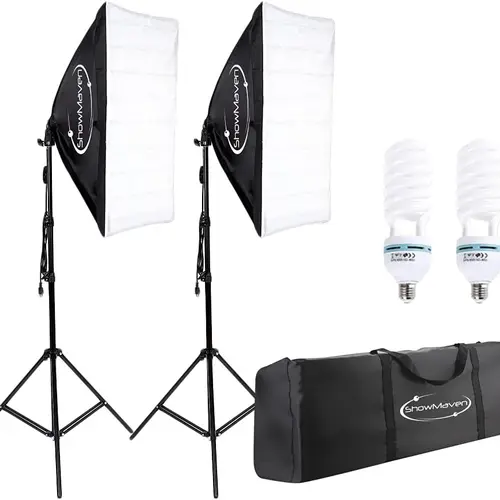 Softbox Lighting Kit, Studio Lights with 2 135W Bulbs 5500K Continuous Photography Lighting Kit for Filming Portrait Product Shooting Photography Video Recording, Adjustable Light Stand, 5500K Light Bulbs, Photographic Fill Light