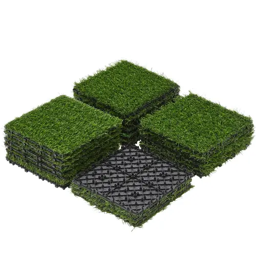 Yaheetech Interlocking Artificial Grass Tiles, 12"x12"x1.5" 27PCS Durable 1.2" PE Plastic with Reinforced Back, Self-Draining Natural Look Decor for Home Improvement Garden Indoor/Outdoor Flooring, Home Decor Artificial Faux Plants