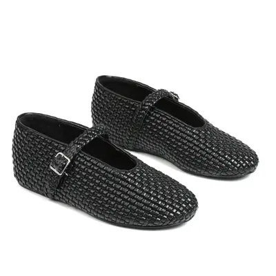 CYNLLIO Womens Mary Jane Flats Round Toe Pumps Adjustable Buckle Strap Woven Ballet Flats Slip on Casual Walking Ballerina Shoes