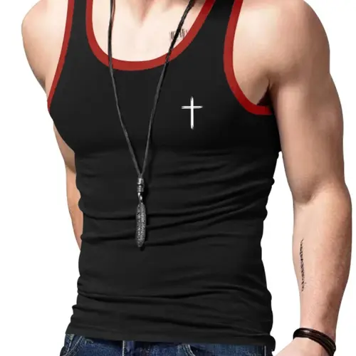 Men's Cross Print Round Neck Tank Top, Regular Fit Casual Sleeveless Crew Neck Top for Summer, Fashion Men's Top for Daily Wear Sleeveless Tank Tops